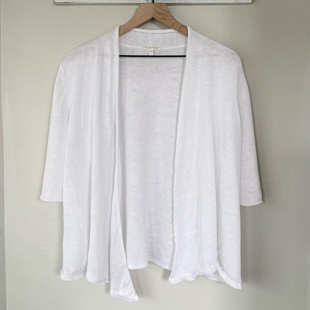 Eileen Fisher Lightweight Open-Front White Cardigan